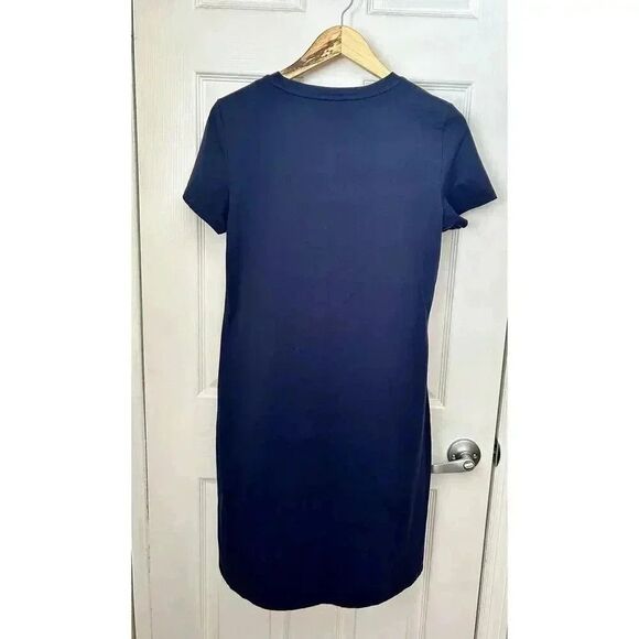 Calvin Klein Navy Blue T-shirt Dress Pocket Metallic Logo Cotton Knee Length M - Picture 5 of 9